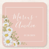 Modern Blush & White Daisies Wedding Kartonnen Onderzetters (Voorkant)