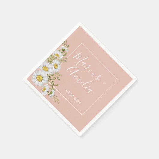 Modern Blush & White Daisies Wedding Servet (Hoek)