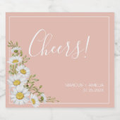 Modern Blush & White Daisies Wedding Sparkling Wijnetiket (Enkel label)