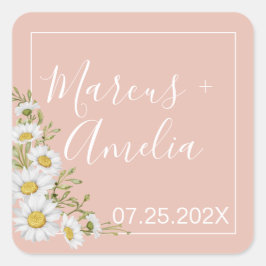 Modern Blush & White Daisies Wedding Vierkante Sticker