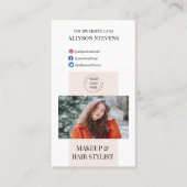 Modern Blush White Make-up Hair Foto QR-code Visitekaartje (Voorkant)