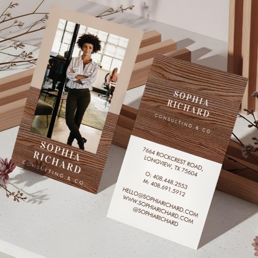 Modern Blush & Wood Chic Luxury Professional Photo Visitekaartje