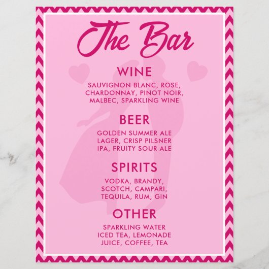 Modern BlushPink Chevron Bar Menu Wedding Tabletop (Voorkant)