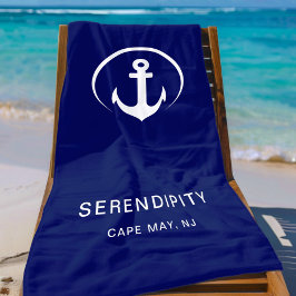 Modern Boat Anchor Monogram Marine Blauw Strandlaken
