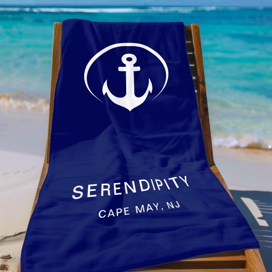 Modern Boat Anchor Monogram Marine Blauw Strandlaken