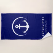 Modern Boat Anchor Monogram Marine Blauw Strandlaken (Voorkant)