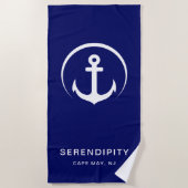 Modern Boat Anchor Monogram Marine Blauw Strandlaken (Voorkant)