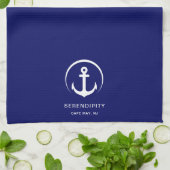 Modern Boat Anchor Monogram Marine Blauw Theedoek (Gevouwen)