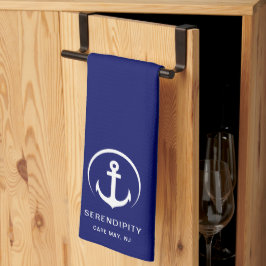 Modern Boat Anchor Monogram Marine Blauw Theedoek