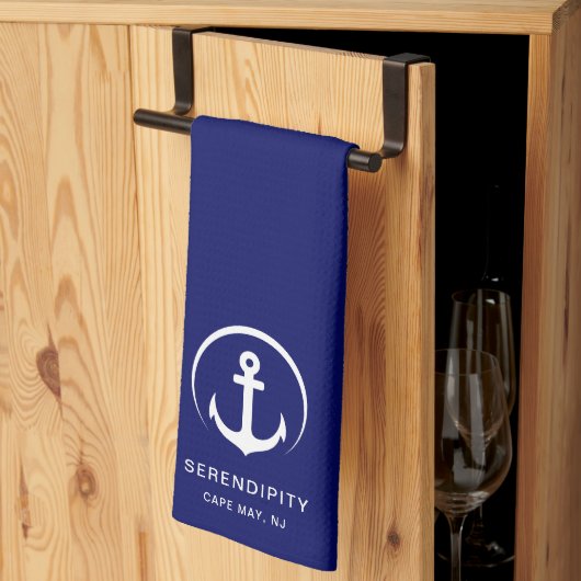 Modern Boat Anchor Monogram Marine Blauw Theedoek (Derde Gevouwen)