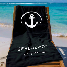 Modern Boat Anchor Monogram Zwart Strandlaken