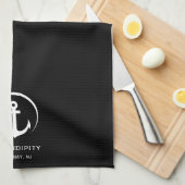 Modern Boat Anchor Monogram Zwart Theedoek (Quarter Fold)