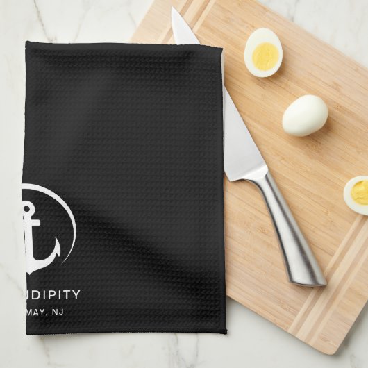 Modern Boat Anchor Monogram Zwart Theedoek (Quarter Fold)