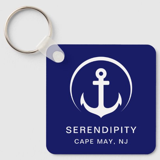 Modern Boat Anchor Navy Blue Sleutelhanger (Voorkant)