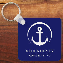 Modern Boat Anchor Navy Blue Sleutelhanger