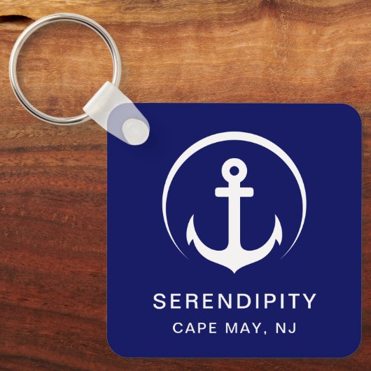 Modern Boat Anchor Navy Blue Sleutelhanger (Voorkant)