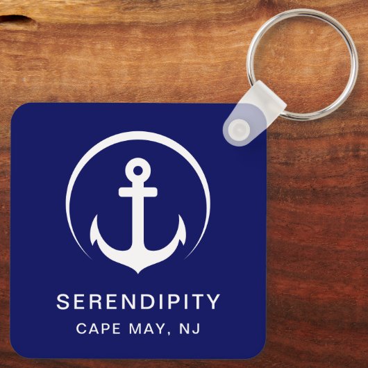 Modern Boat Anchor Navy Blue Sleutelhanger (Achterkant)