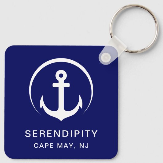 Modern Boat Anchor Navy Blue Sleutelhanger (Achterkant)