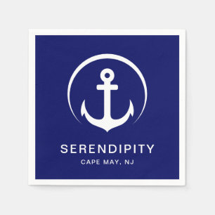 Modern Boat Anchor Navy Personalized Napkins Servet