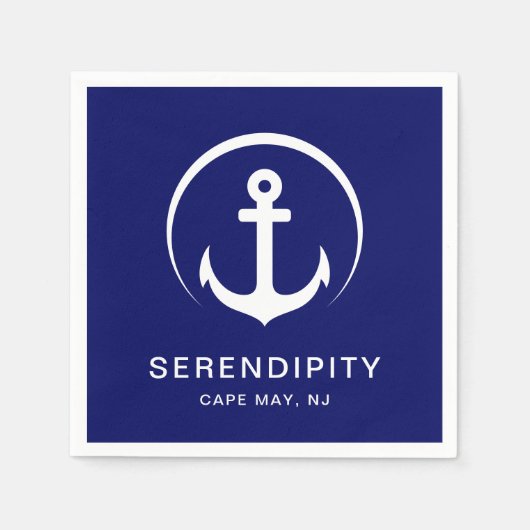 Modern Boat Anchor Navy Personalized Napkins Servet (Voorkant)