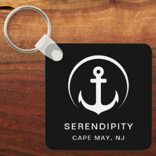 Modern Boat Anchor Zwart Sleutelhanger