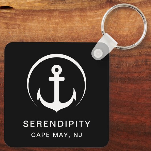 Modern Boat Anchor Zwart Sleutelhanger (Achterkant)