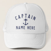 Modern Boat Captain Name Nautical Anchor Navy Blue Trucker Pet (Voorkant)