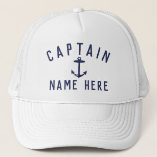 Modern Boat Captain Name Nautical Anchor Navy Blue Trucker Pet