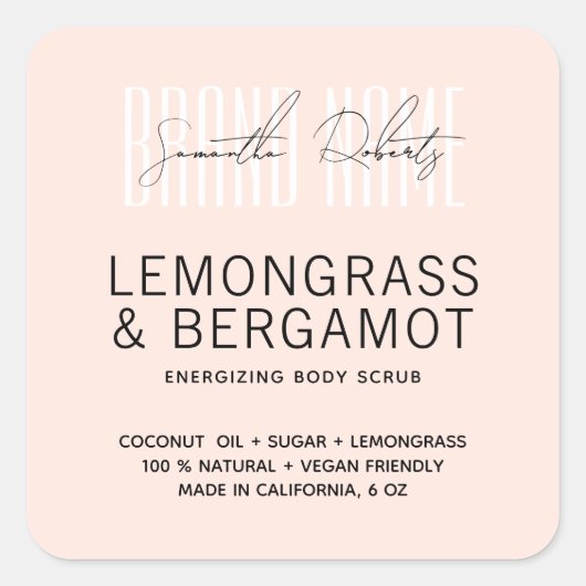 Modern body scrub pink voeg je merknaam toe vierkante sticker (Voorkant)