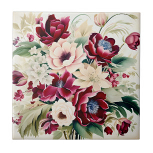 Modern boeket van Bourgondische bloemen en groene Tegeltje