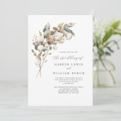 Modern boeket waterverf katoen qr code bruiloft kaart (Staand voorkant)