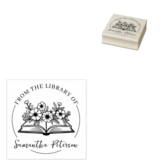 Modern boekplaat met wilde bloemen rubberstempel (Gestempeld)