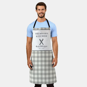 Modern Boerderij Grijs Gingham Persoonlijk Schort