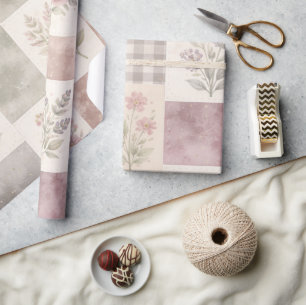 Modern boerderij pastel paarse quilt patchwork cadeaupapier