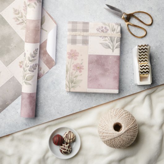 Modern boerderij pastel paarse quilt patchwork cadeaupapier (Crafts)