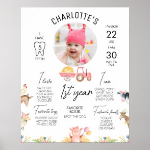 Modern Boerderij Roze Tractor Ronde Foto Mijlpaal Poster