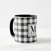 Modern Boerderij Zwart Buffalo Geruit Monogram Mok (Voorkant links)