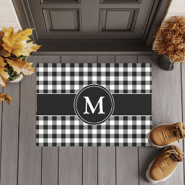 Modern boerderij zwart kariert monogram deurmat