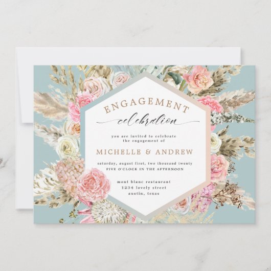 Modern Boheems Bloemen Verloving Uitnodiging (Voorkant)