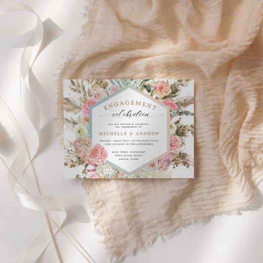 Modern Boheems Bloemen Verloving Uitnodiging