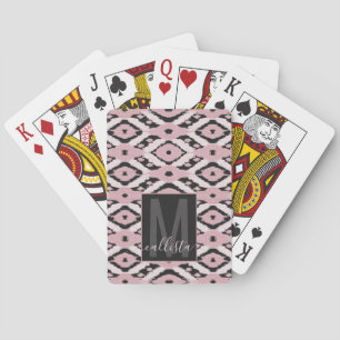 Modern Boheems Blush Roze Zwart Ikat Monogram Pokerkaarten