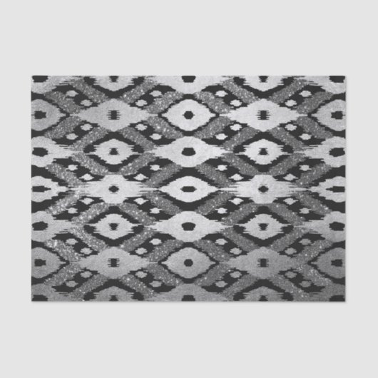 Modern Boheems Zilver Zwart Glitter Ikat Patroon Tissuepapier (Voorkant)