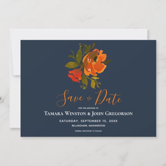 Modern Bohemen Oranje marine Floral Wedding Save The Date (Voorkant)
