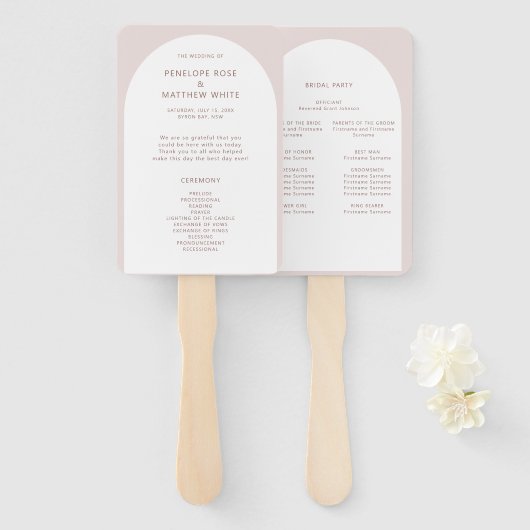 Modern Bohemian Arch Ceremony Programme Hand Fan Handwaaier (Voorkant en achterkant)