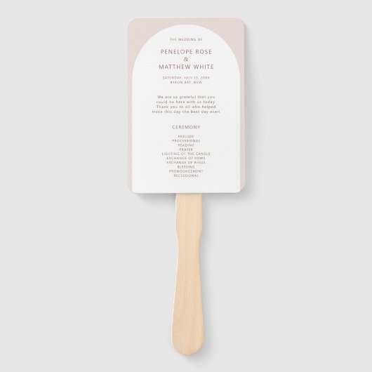 Modern Bohemian Arch Ceremony Programme Hand Fan Handwaaier (Voorkant)