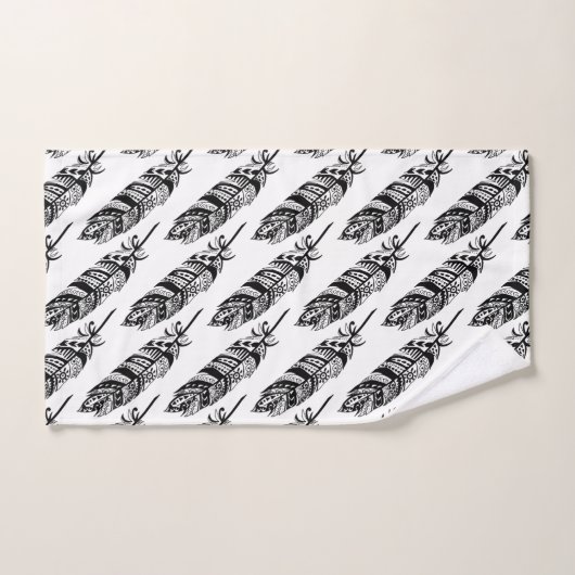 Modern Bohemian Black Tribal Feathers Bad Handdoek (Handdoek)