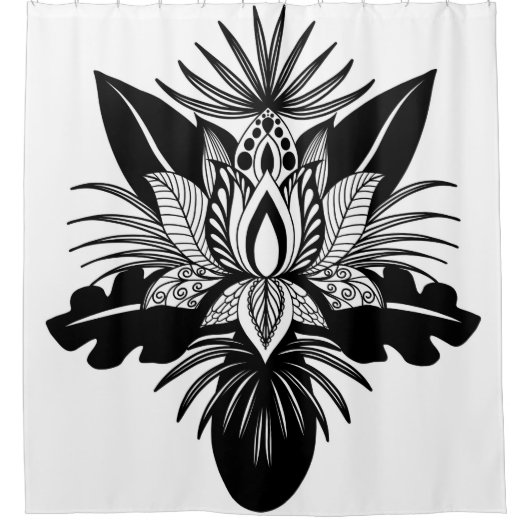 Modern Bohemian Black White Tropical Lotus Leaf Douchegordijn (Voorkant)