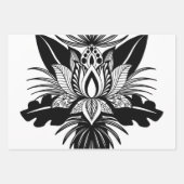 Modern Bohemian Black White Tropical Lotus Leaf Inpakpapier Vel (Voorkant 2)