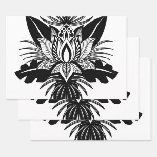 Modern Bohemian Black White Tropical Lotus Leaf Inpakpapier Vel