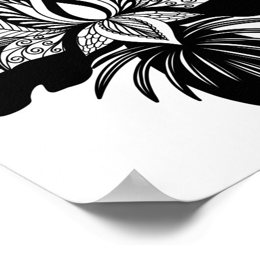 Modern Bohemian Black White Tropical Lotus Leaf Poster (Hoek)
